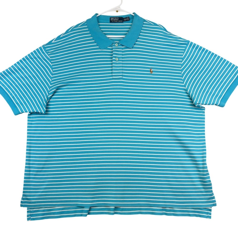 Polo By Ralph Lauren Polo Shirt Mens Big 3X Blue Striped Short‎ Sleeve Cotton